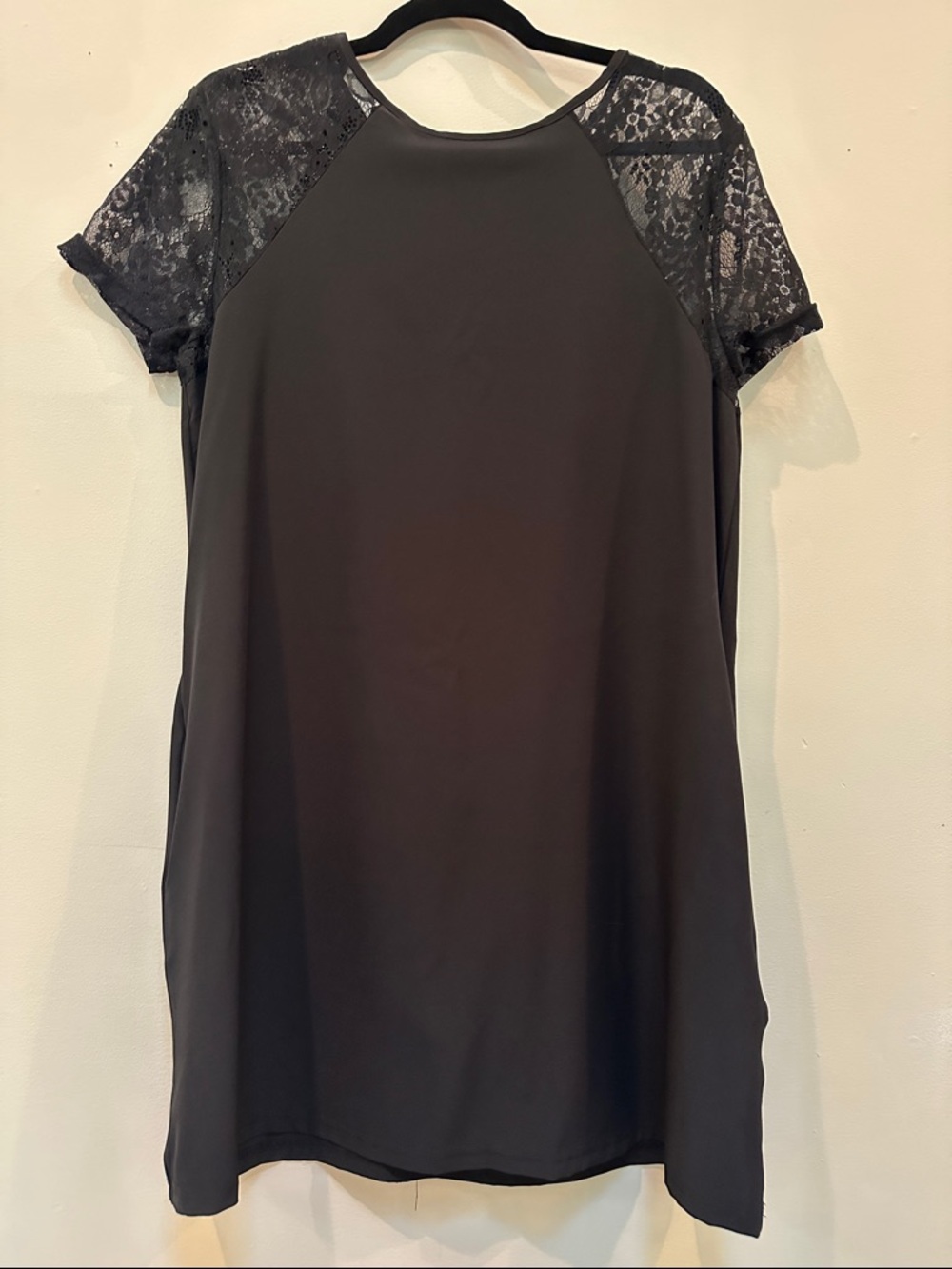 SHEIN Black Lace Sleeve Shift Dress - Sheer Detail